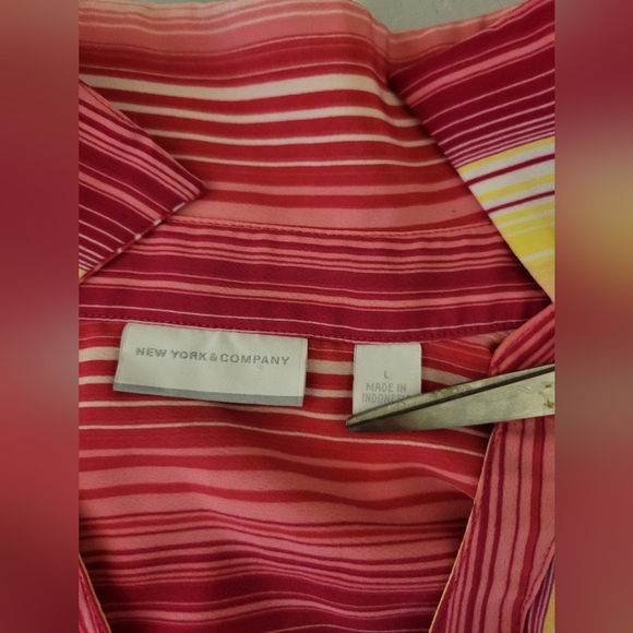 New York & Company Pink and Yellow, Shirt Dress,  Size Large - Picture 3 of 4